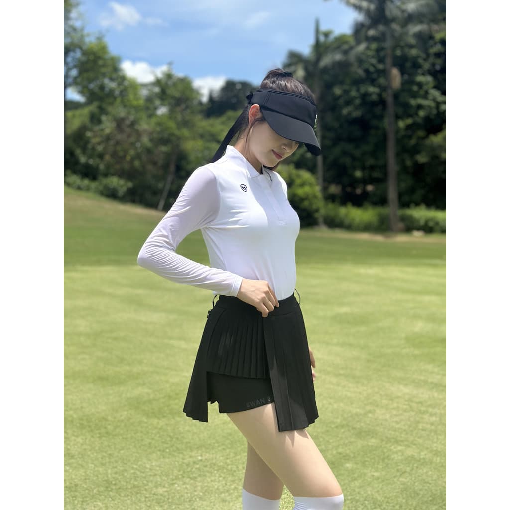 Roupas de golfe femininas protetor solar camiseta de seda gelo manga comprida topo cintura alta saia plissada terno fino
