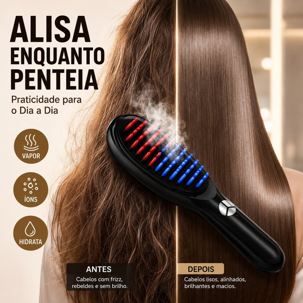 Escova Massageadora Capilar 4 em 1 com Laser LED – Estimula o Crescimento e Auxilia no Combate à Queda