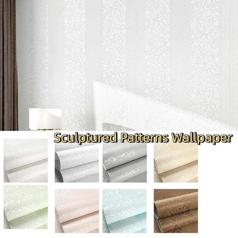 Papel De Parede Com Listras Verticais Brancas , Padrões Esculpidos Não Autoadesivos De 9.5 M , Cor Sólida