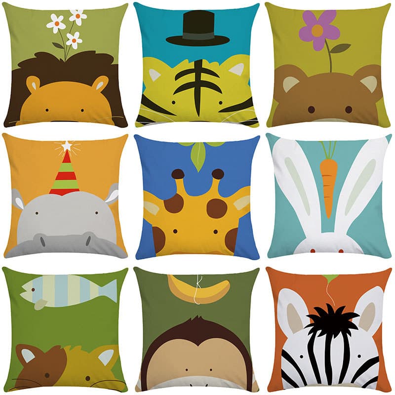 Bonito dos desenhos animados Animal fronha curto pelúcia dupla face sofá travesseiro capa traseira dormitório decoração
