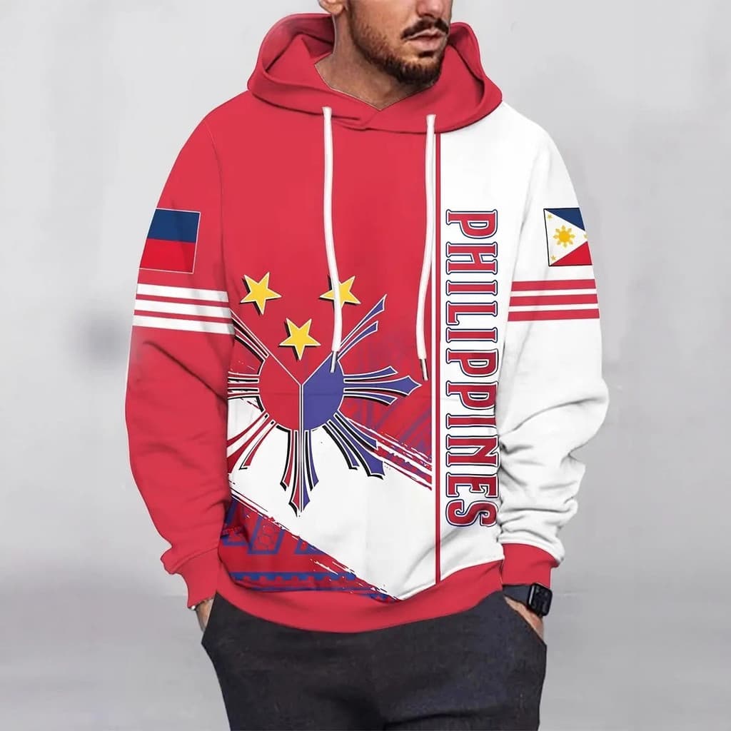 Série de roupas de outono e inverno com a bandeira das Filipinas, moletom de manga comprida com impressão 3D para homens