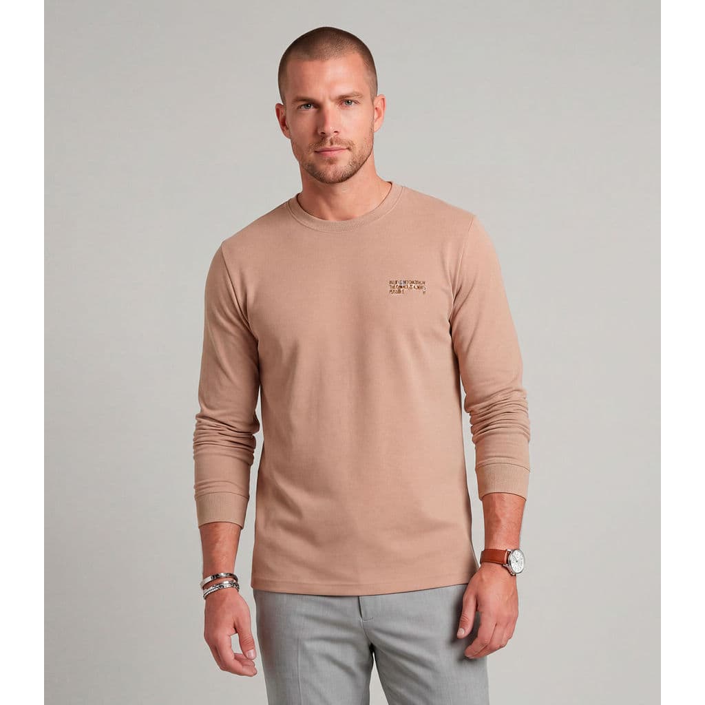 Camiseta Masculina Manga Longa Meia Malha Diametro Marrom