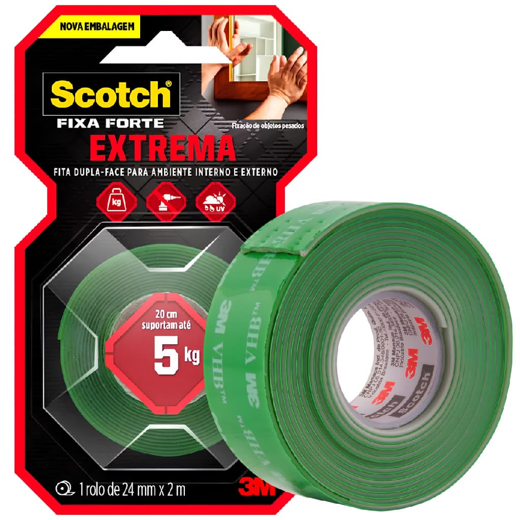Fita Dupla Face 24mm X 2m Fixação Extrema 3M 5kg