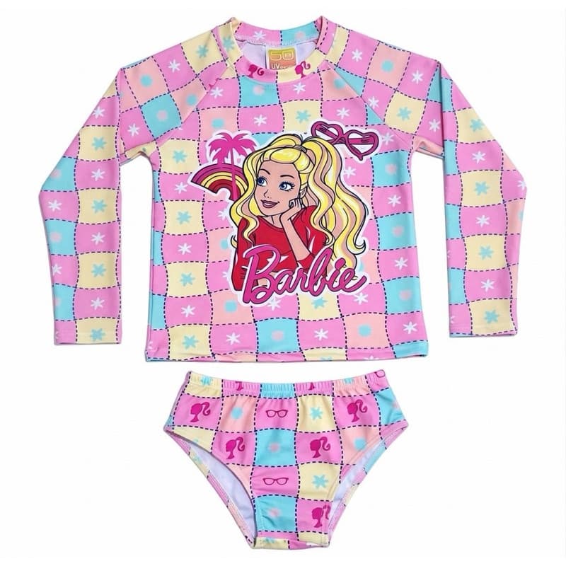 Biquíni Infantil UV50+ Menina Moda Praia Proteção Solar Camisa Térmica Conjunto Calcinha