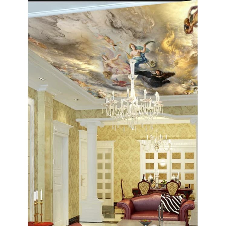 8d teto europeu de luxo papel parede Hotel clube Mural Lobby teto papel parede teto pintura a óleo personagem pano pared