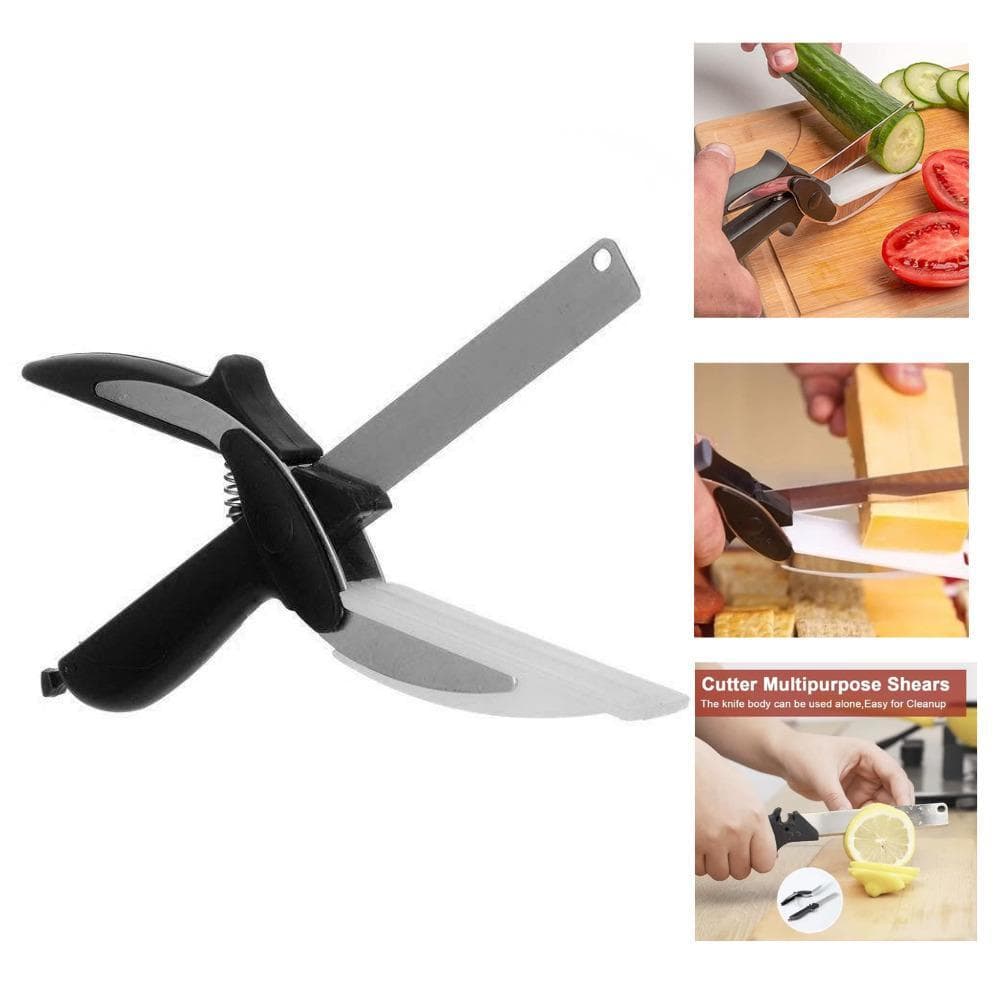 Tesoura Tábua de Cozinha 2 em 1 Fatiador Multiuso em Inox para Legumes Verduras e Alimentos