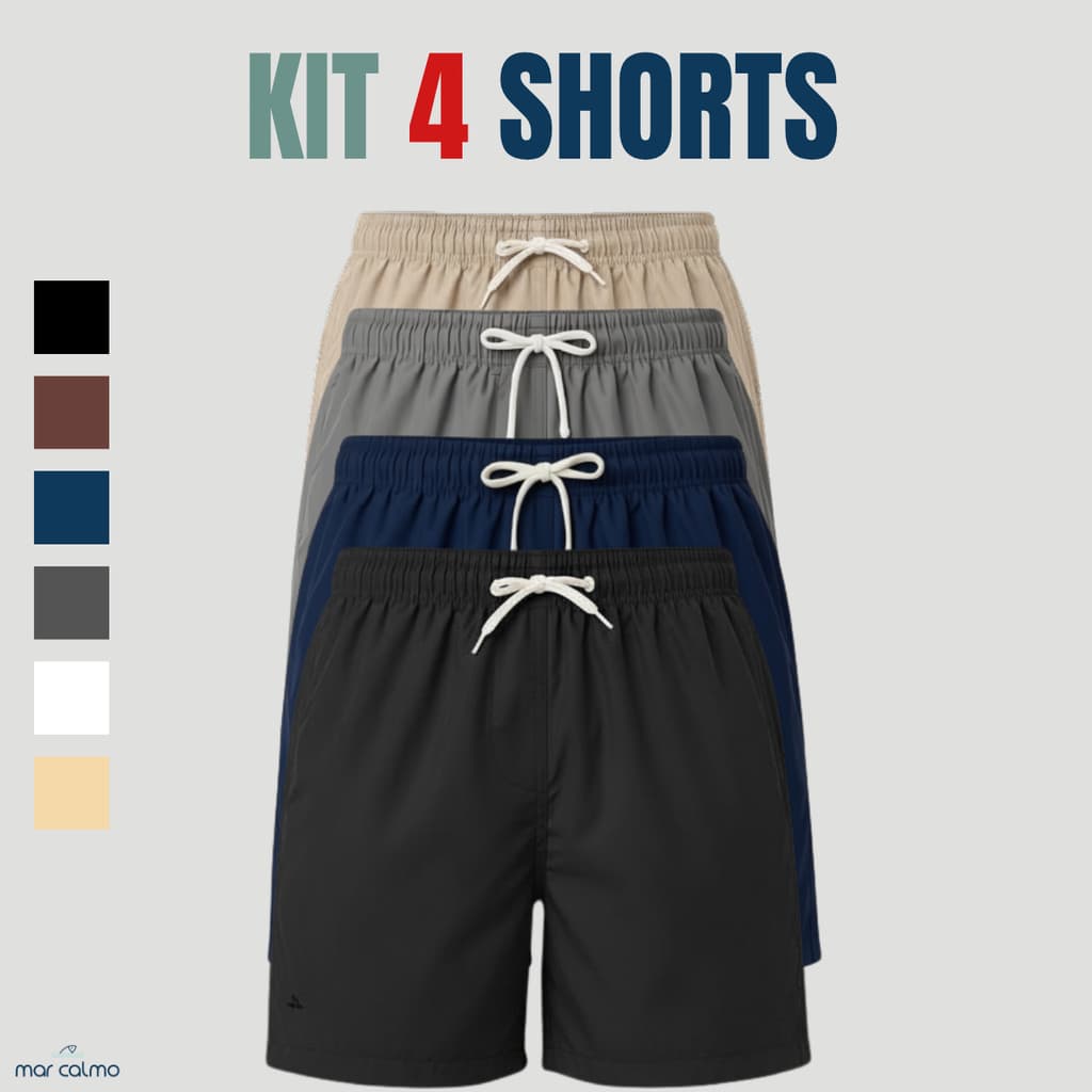 KIT 4 BERMUDA MASCULINO TACTEL COM ELASTANO PREMIUN 3 BOLSOS CORRIDA ACADEMIA CAMINHADA CASUAL