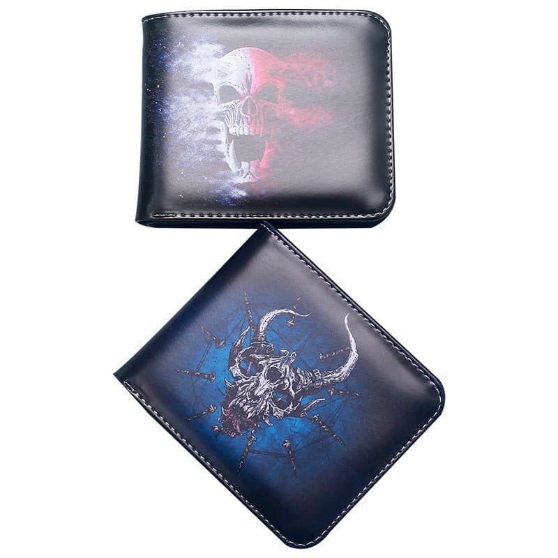 [Promoção] Nova Carteira Vintage com Estampa de Caveira, Carteira Curta Pequena Portátil, Elegante, Bolsa de Moedas Masc