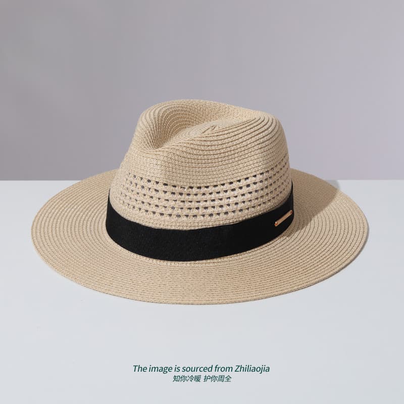 Chapéu de palha panamá retrô oco tecido aba plana novo estilo guarda-sol raso topo Jazz chapéu elegante All-Match chapéu