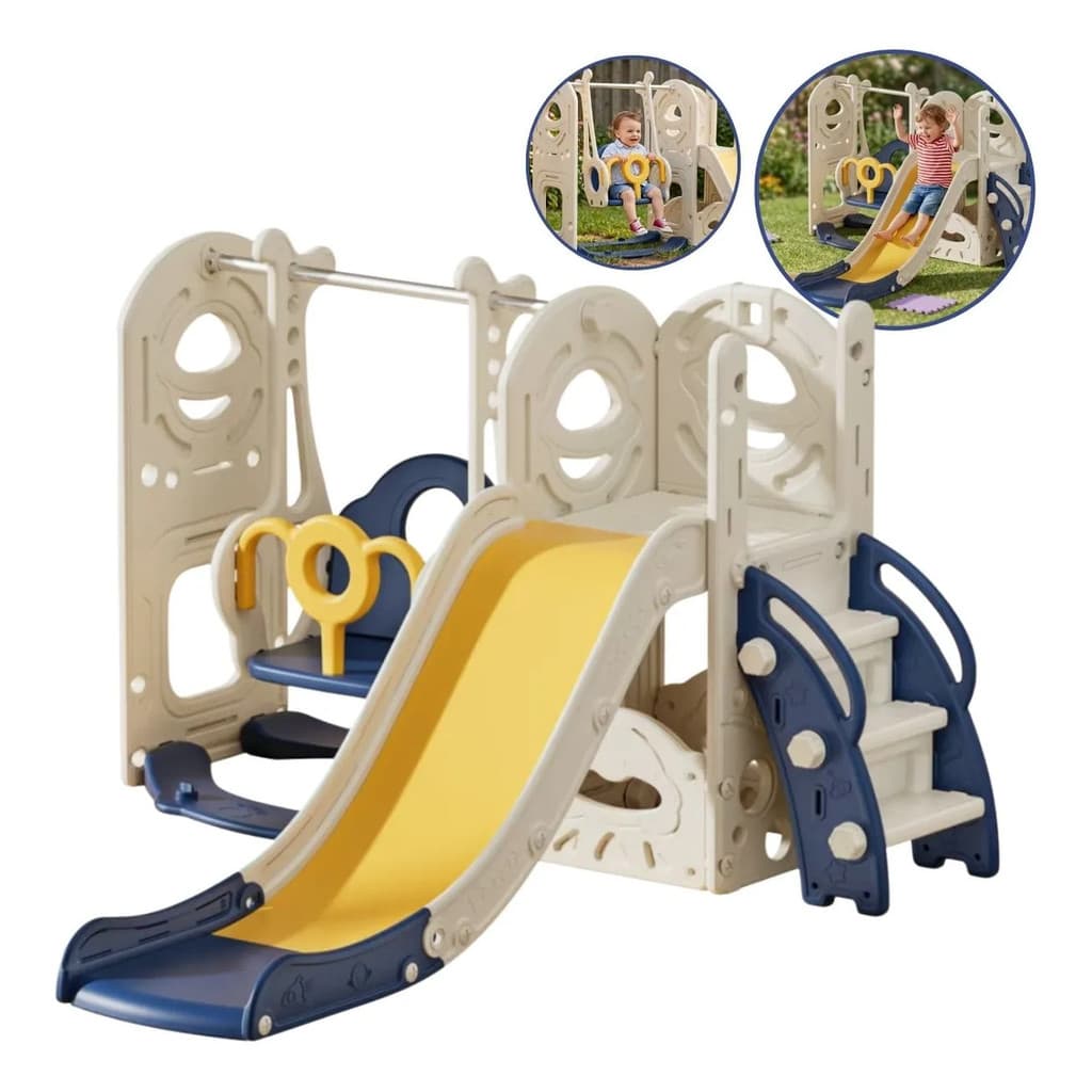 Playground Infantil Parquinho 3 em 1 Escorregador Balanço Espaço Multifuncional Azul Importway BW463