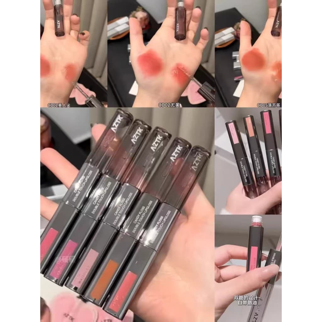 AZTK maquiagem segurando brilho labial de duas cabeças espelho fosco dois em um batom brilho de água fosco brilho labial