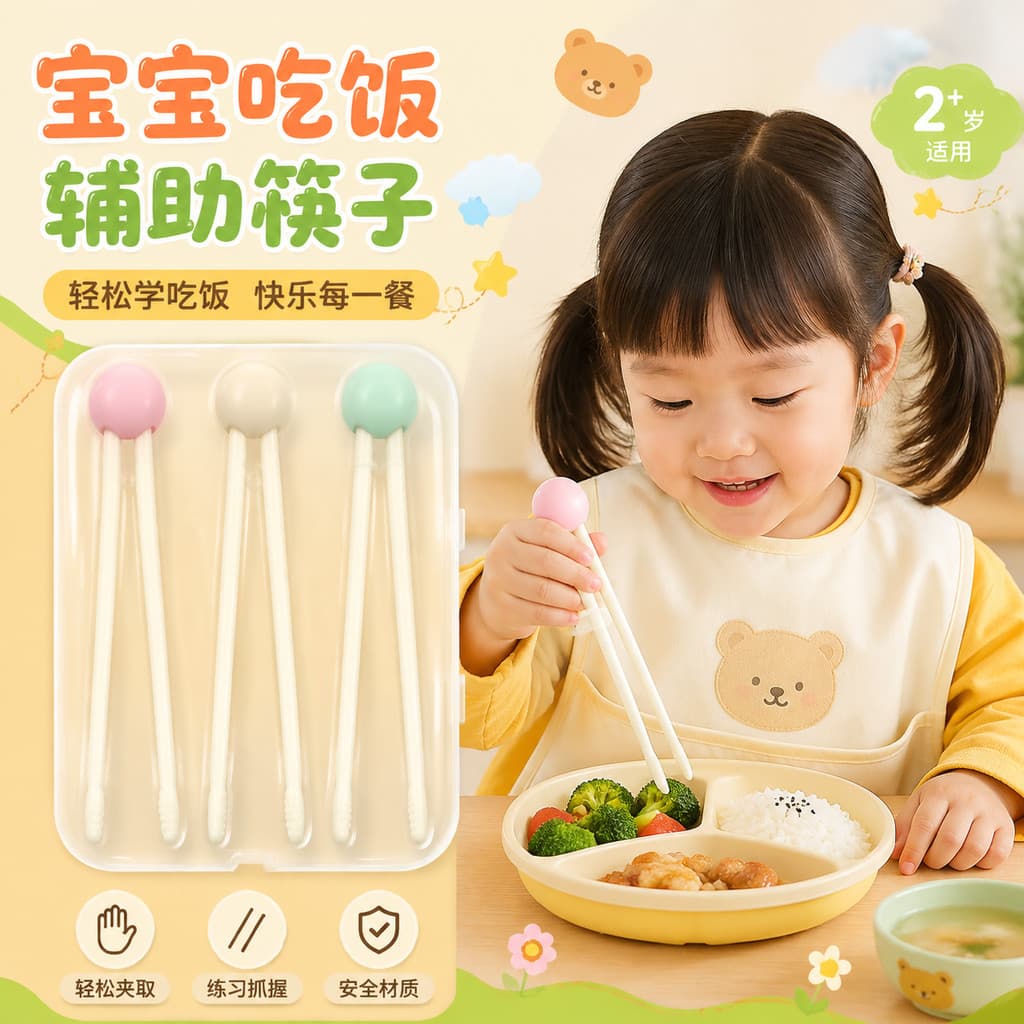 Pauzinhos para treinamento de crianças, pauzinhos para treinamento de 1 ano, Semi-simples, fofo, rebote, bebê de 2 anos,