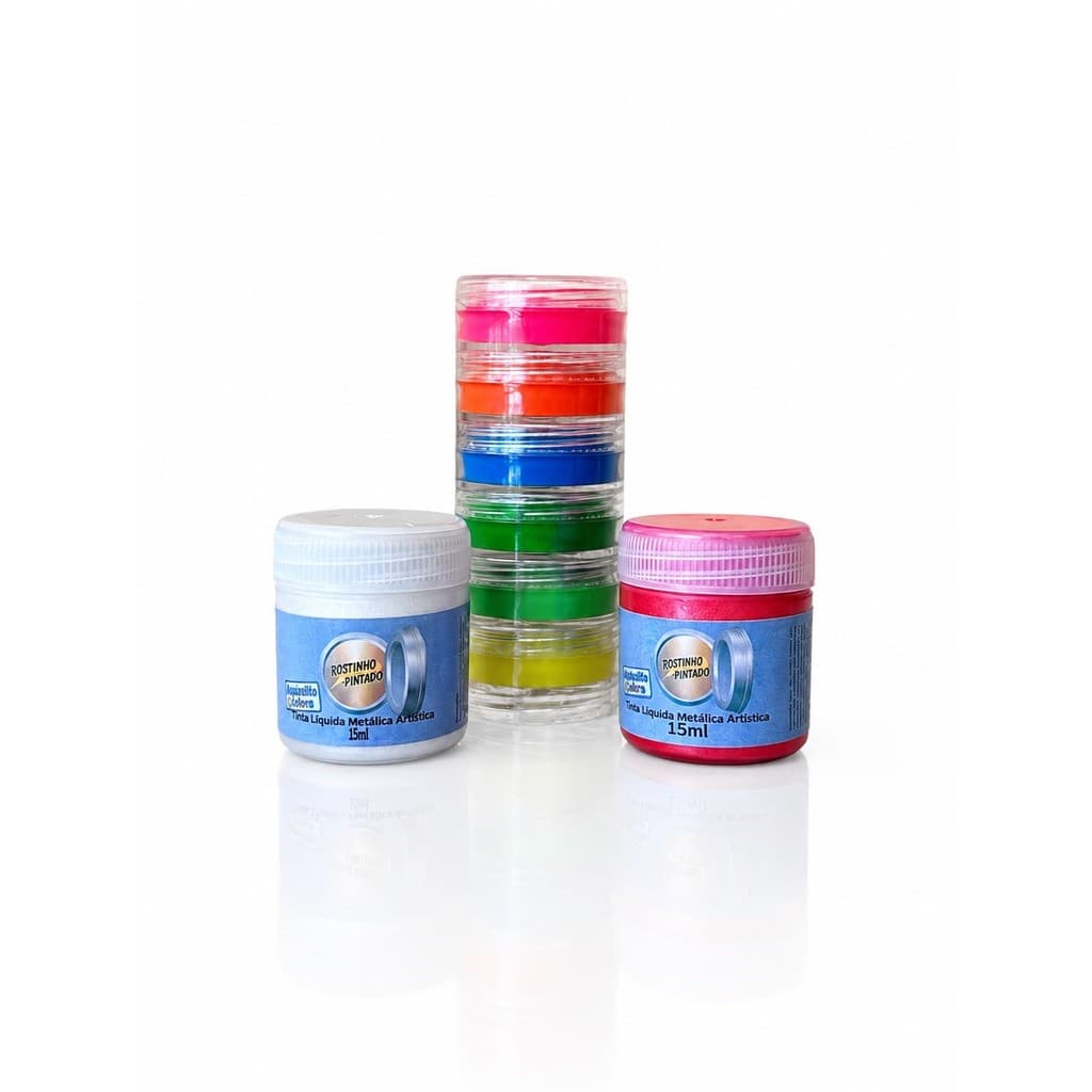 Kit Maquiagem Artística 2 Tintas Metálicas + Torre Neon