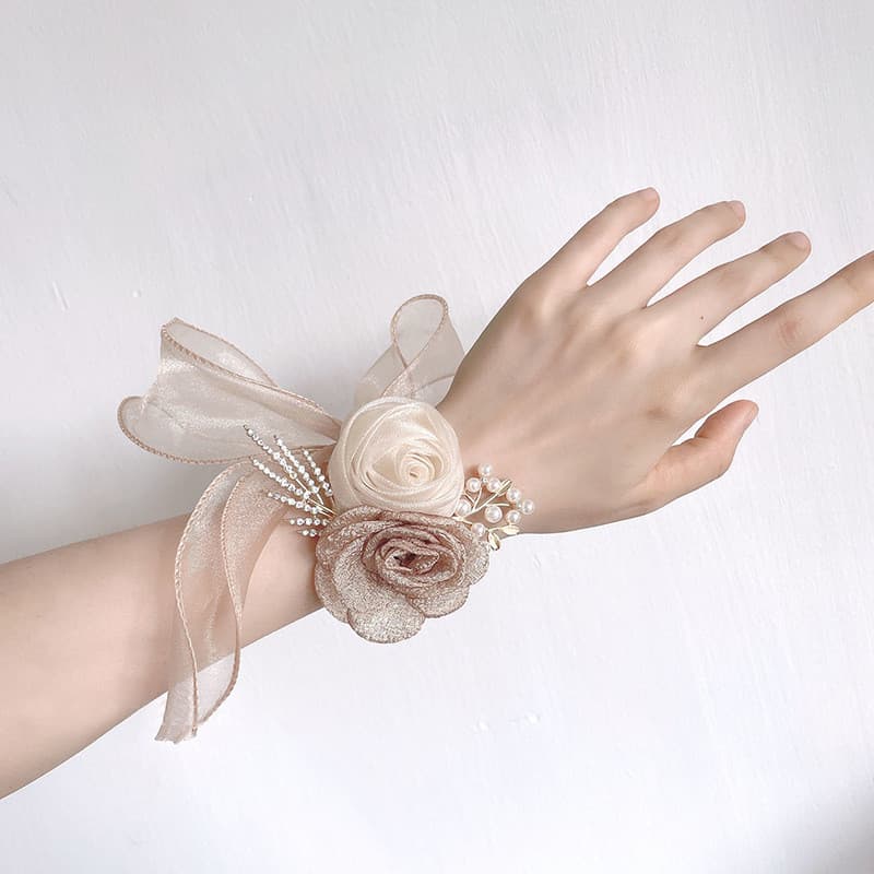 Dama de honra pulso flor casamento noiva-nível mão flor pulseira flor Corsage fada casamento irmã grupo lembrança branca