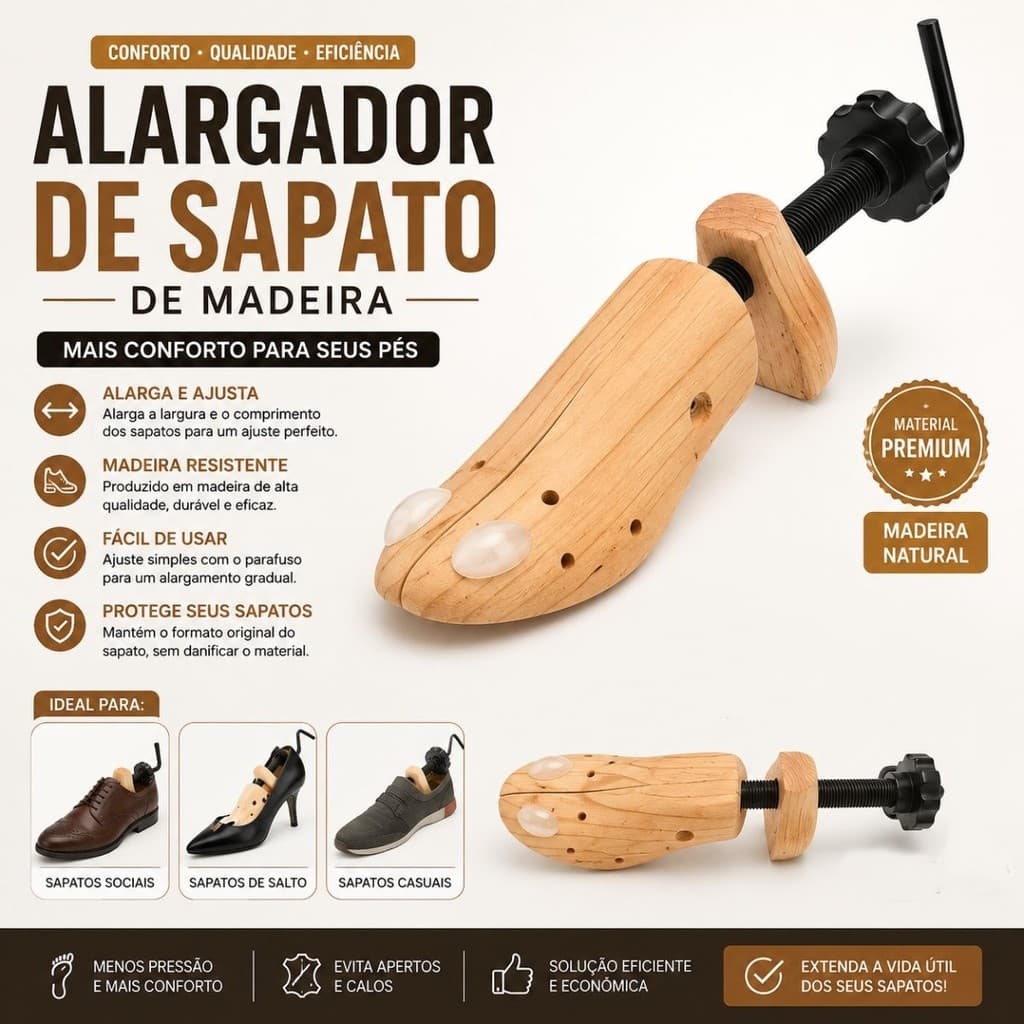 Alargador De Madeira Calçados E Sapatos Sociais Do 33 Ao 44