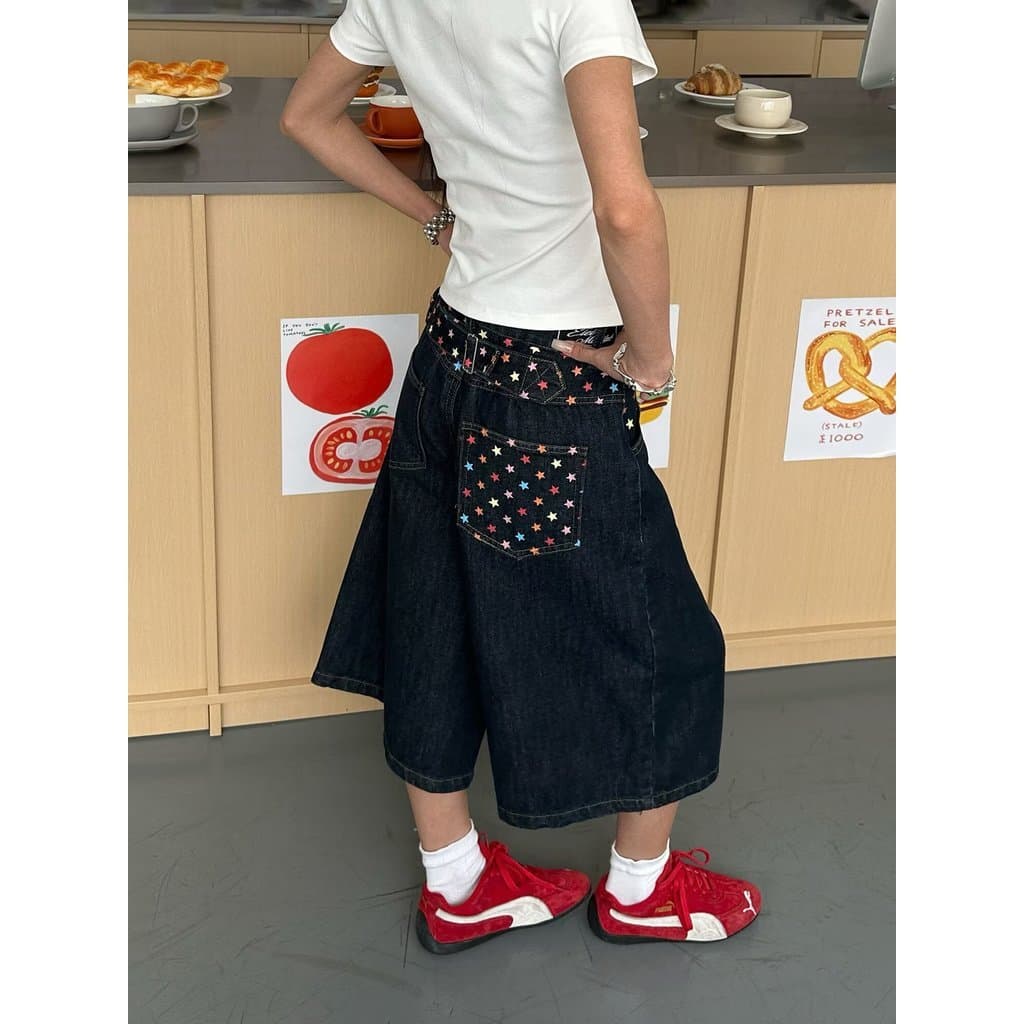 Luosuke Jeans bordado feminino 2025 novo estilo calças cortadas pequenas calças de cintura alta Shorts Jeans All-Match