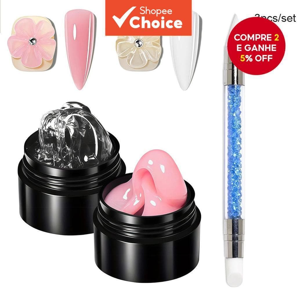 OsNailmall Conjunto de 3 Géis Sólidos Não-Aderentes com Caneta Dupla-Cabeça, Conjunto de Gel 3D para Unhas Estendidas,