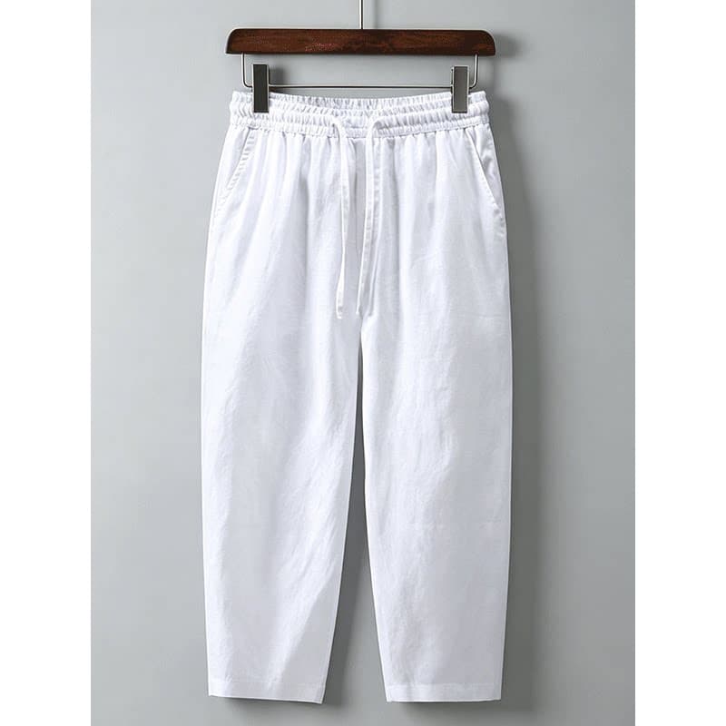 Calças de linho masculinas calças casuais até o tornozelo verão algodão linho calças masculinas soltas calças de perna r