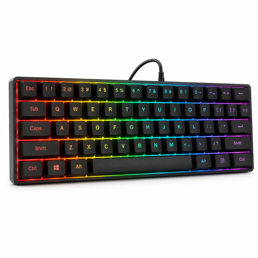 Teclado Gamer Compacto 60% Rainbow USB Com Fio Para PC Notebook