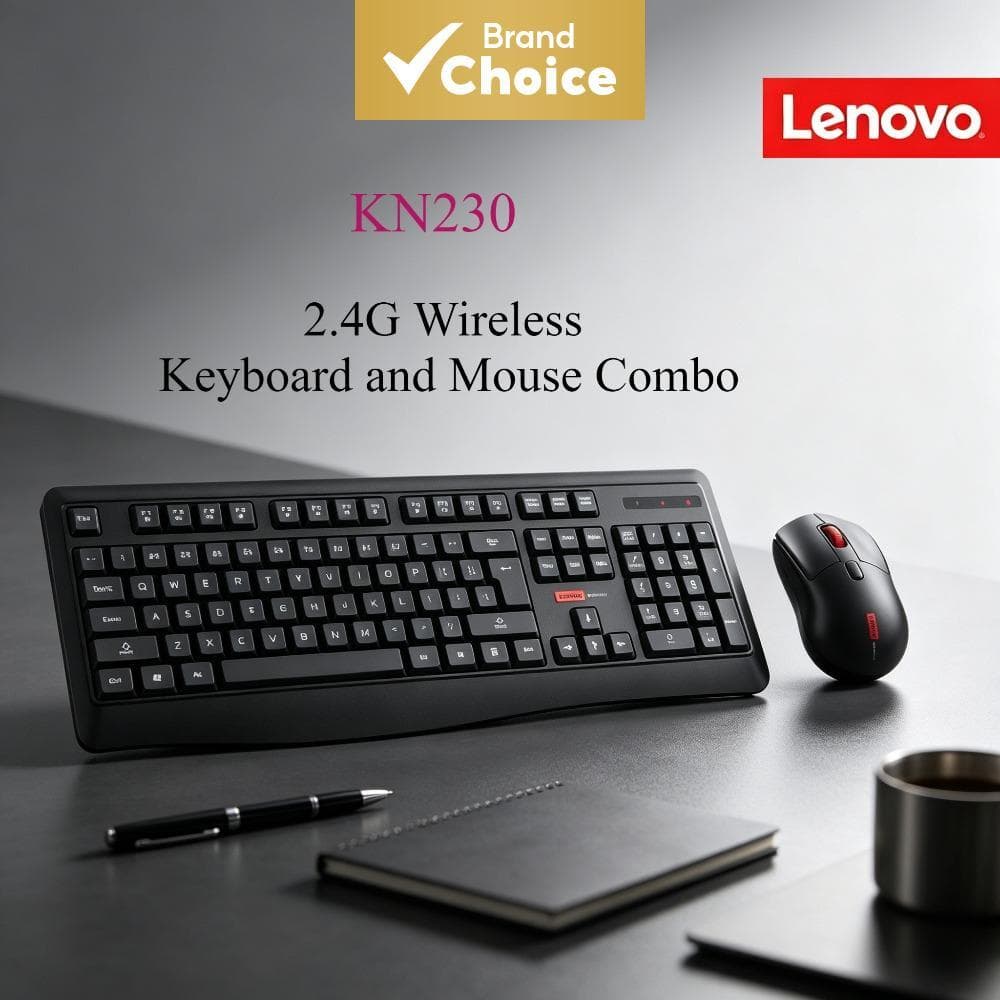 Teclado e Mouse Sem Fio Lenovo KN230 2.4G, Teclado Chocolate Silencioso 104 Teclas de Tamanho Completo para PC, Laptop,