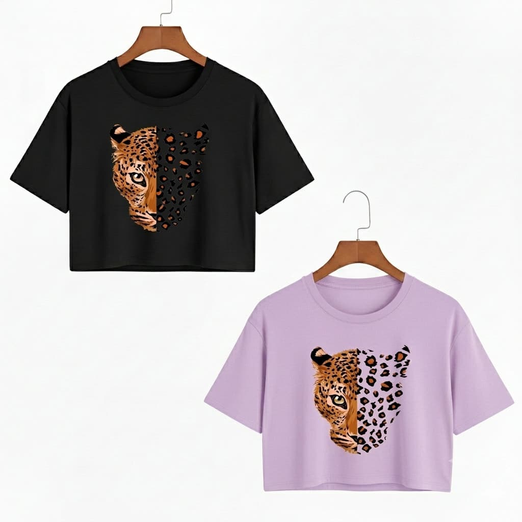 Kit 2 Blusinha Cropped De Algodão Estampada Onça Tendencia