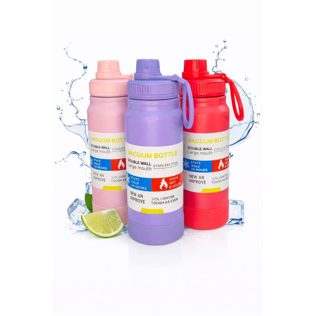 Garrafa Térmica Inox 600ml | Vacuum Bottle | Gelado 24h | Tampa com Alça (A45)