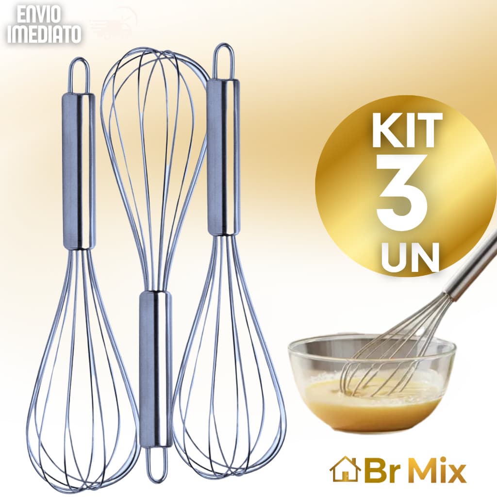 Conjunto Batedor Fouet Profissional De Ovos Massa 30cm Utensílios