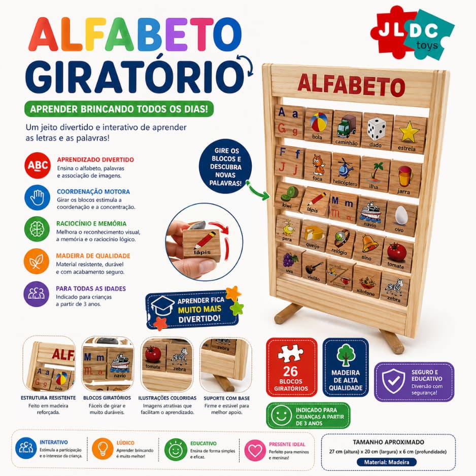 Alfabeto giratório Educativo Letras e Desenhos JLDC TOYS