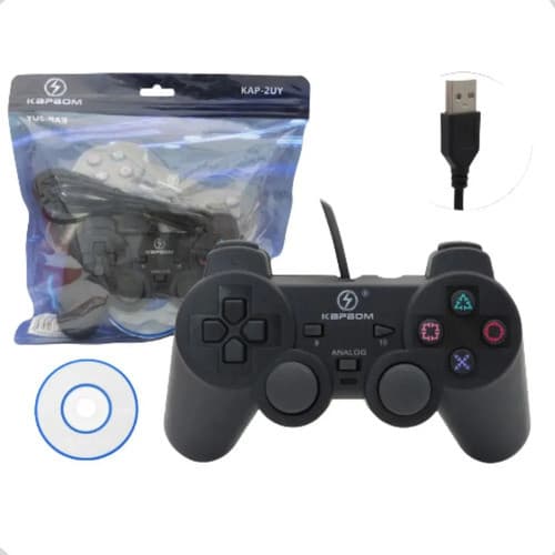 Controle Gamer PC USB com Fio Joystick Preto para Computador e Notebook Plug and Play
