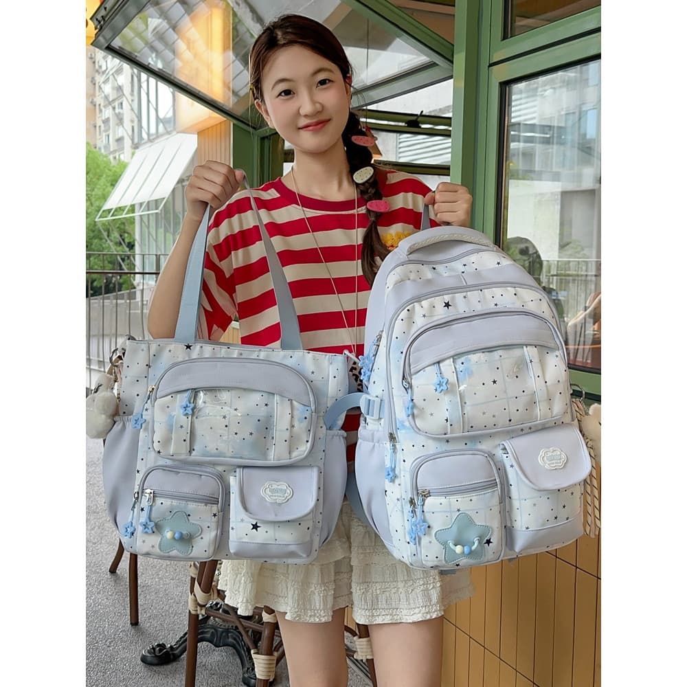 Musi menina estilo estrela mochila estudante feminino versão coreana grande capacidade bonito transparente mochila de al