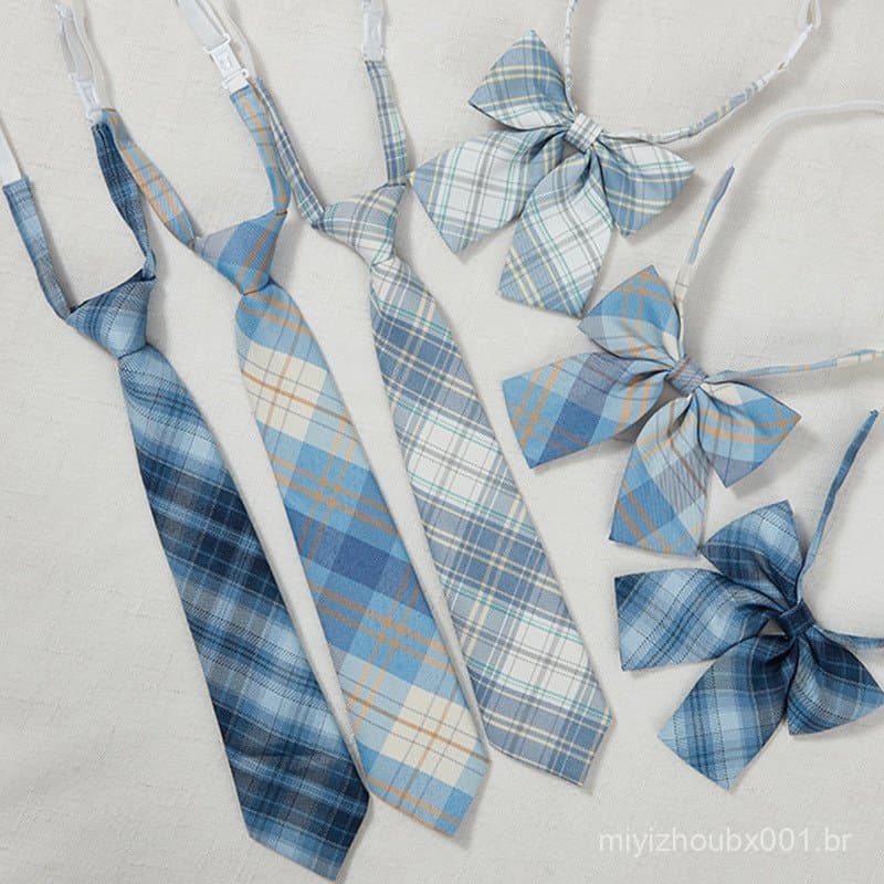 Conjunto de gravata JK, gravata borboleta estilo universitário para uniforme escolar, gravata azul-celeste sem laço para