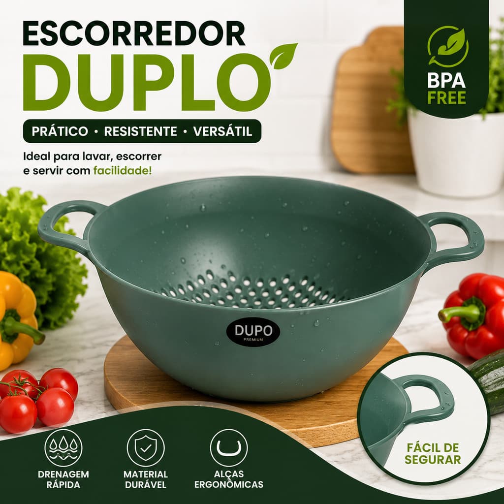 Escorredor de Arroz/ Lava Tudo verde - Macarrão - Legumes - Saladas - Plástico - Cores Sortidas.