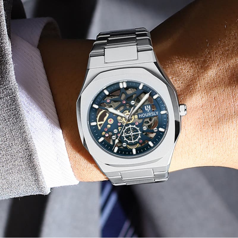 Relógio masculino de quartzo à prova d'água cronógrafo de aço inoxidável luxo preto Display completo relógio mecânico es