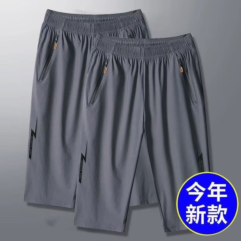 Estilo fino verão de secagem rápida gelo seda alta estiramento Casual calças cortadas masculinas Shorts esportivos calça