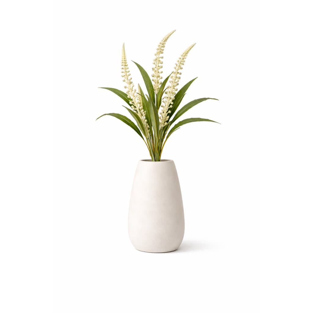 Arranjo de Flores Artificiais Decorativas com Espigas Bolinhas Bege e Folhagem Verde 60cm