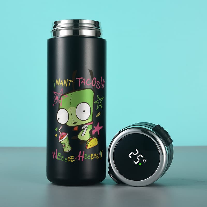 Garrafa térmica invader zim 420ml aço inoxidável com termômetro digital e trava de segurança