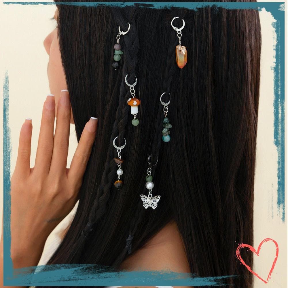 MIHAN 6 Pçs/Set Fivela De Cabelo , Anéis Vintage De Pedra Ornamentada Barroca , Acessórios Trançados De Liga