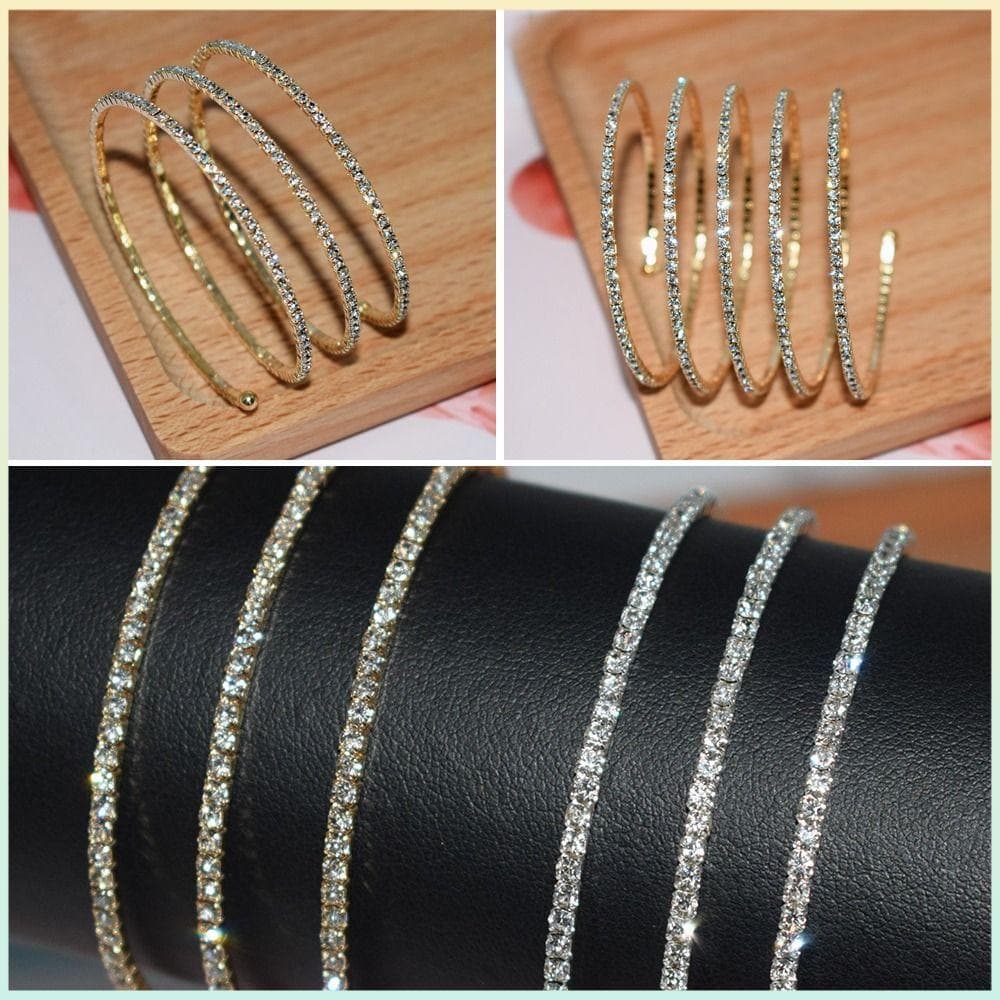 Pulseiras De Cobra Enroladas , Corrente De Braço Multicamadas Com Adorno De Strass , Pulseira Espiral Brilhante De