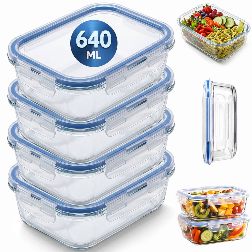 Potes De Vidro Hermetico Borossilicato 640ml Com Tampa De Trava Vedacao Silicone Marmita Resistente