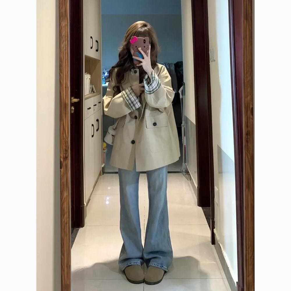 2026 início do outono cáqui blusão feminino de comprimento médio pequeno High-End estilo britânico jaqueta Casual estilo