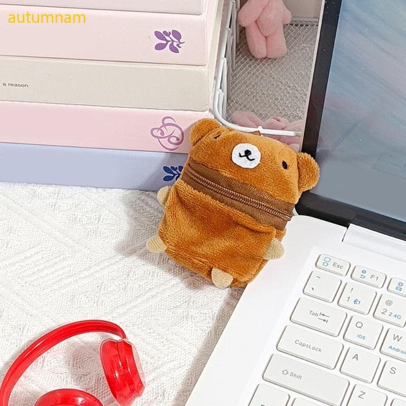 Autumnam Zíper Animal De Pelúcia Moeda Bolsa Chaveiro Macio Pequeno Item Com Bola-Corrente Loop Para Sacos Mochilas E Ch