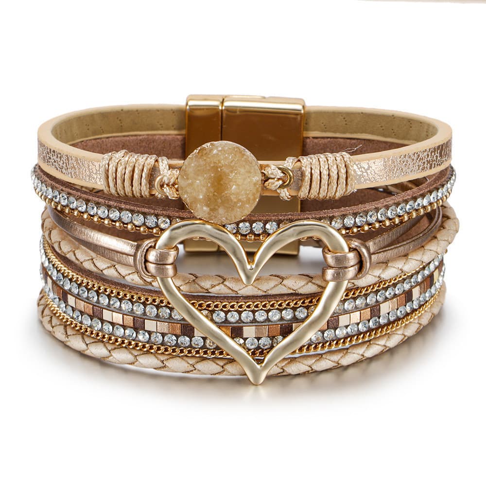 Moda feminina pulseira de couro de alta qualidade estilo boêmio pulseira magnética