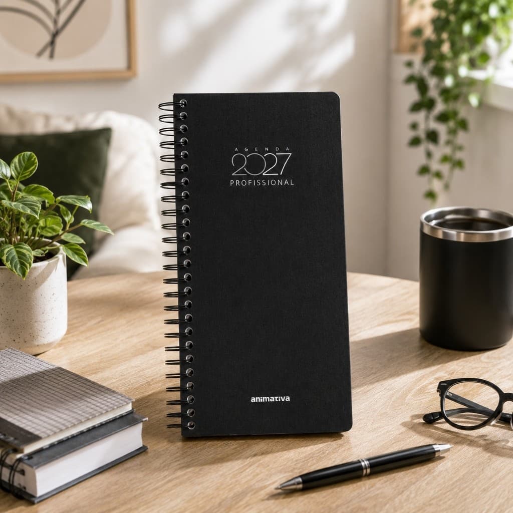 Agenda Planner 2027 Preta Capa Dura Espiral Planejamento Anual Diário Compromissos Metas Anotações