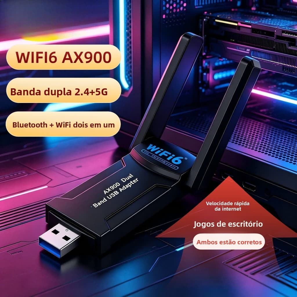 Adaptador USB AX900 WiFi 6 , Bluetooth 5.4 , Dongle Sem Driver De Banda Dupla Para PC