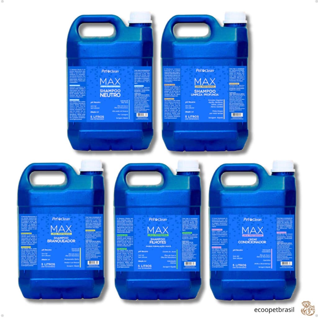 Shampoo Linha Max Premium 1:4 Pet Shop 5 Litros Cachorro e Gato Pet Clean, Banho e Tosa Profissional