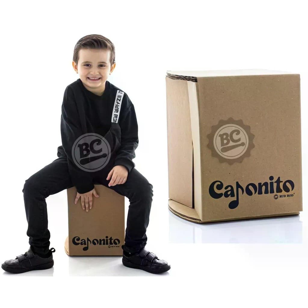 Cajón Infantil Cajonito Ecológico em papelão cartonado musical com vassourinha crianças até 10 anos