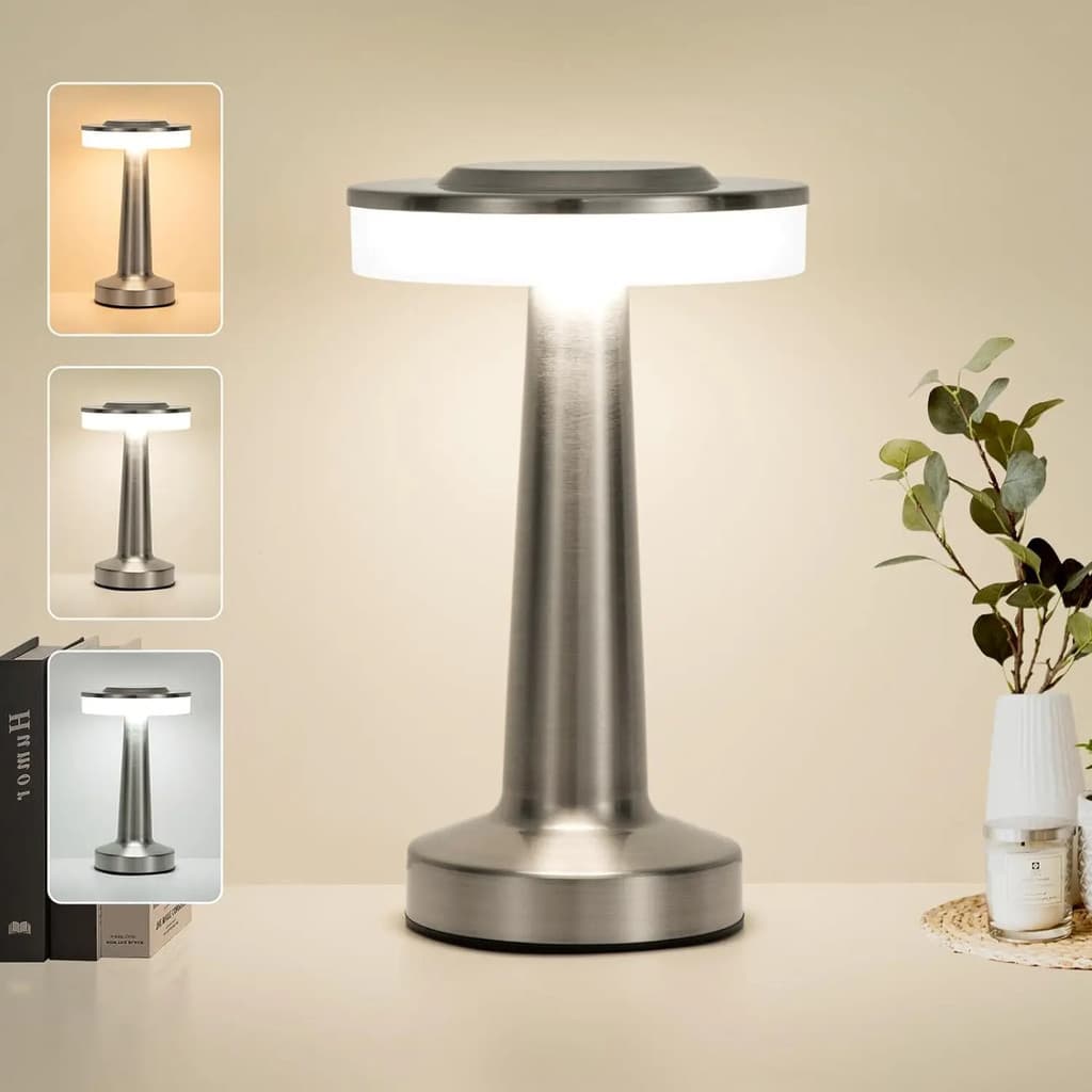 Candeeiro de mesa Retro LED 3 cores Touch Sensor Luz ambiente recarregável ajustável