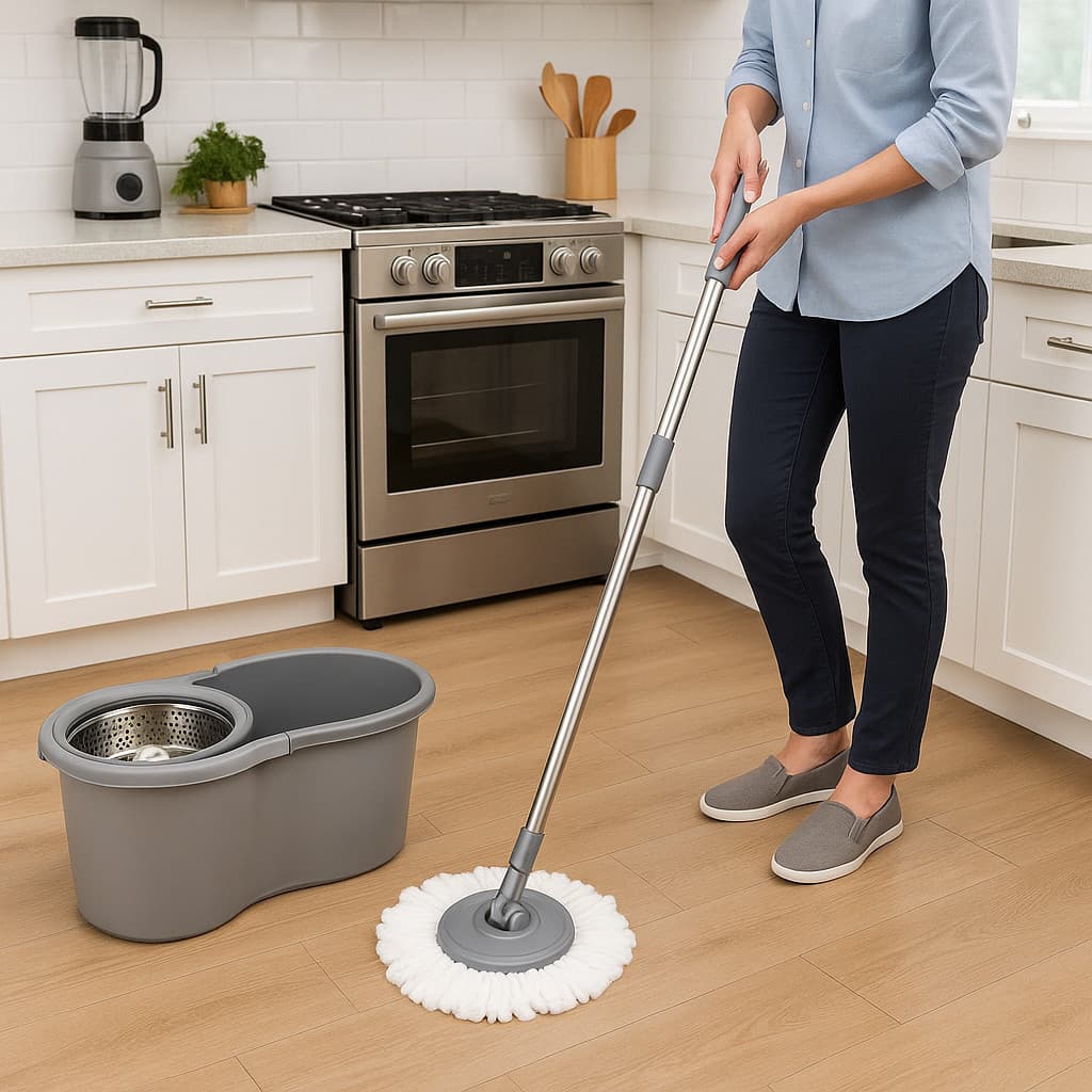Mop Giratório 360° com Balde Duplo Rodinho Prático Cesto Centrífugo leve e Ajustável Limpar Chão