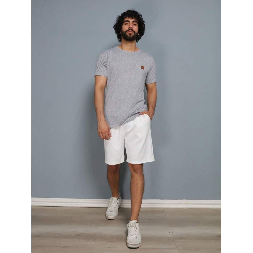 Shorts casuais masculinos em pele de veado sintético cor sólida