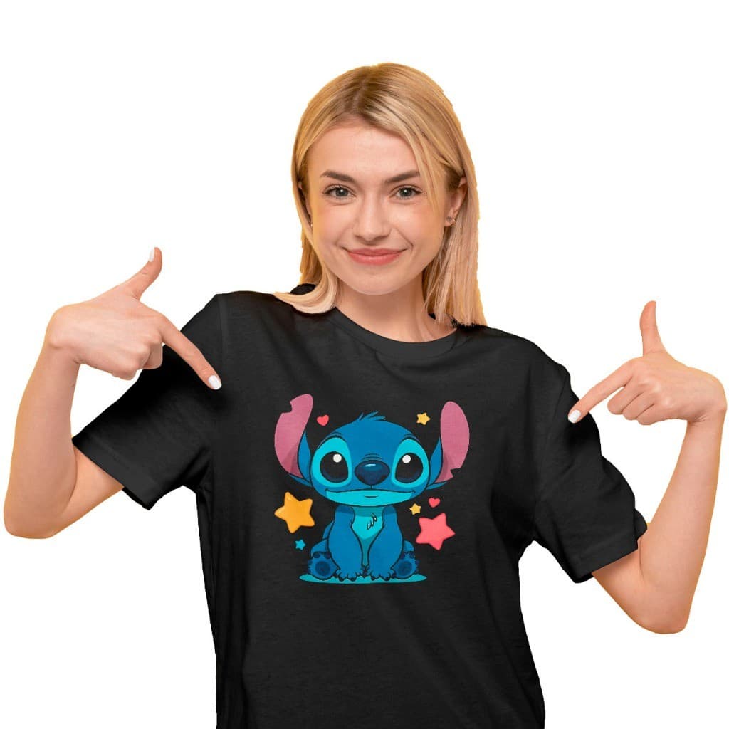 Camiseta Do Stitch Estampada Com Estrelinhas 100% Algodão